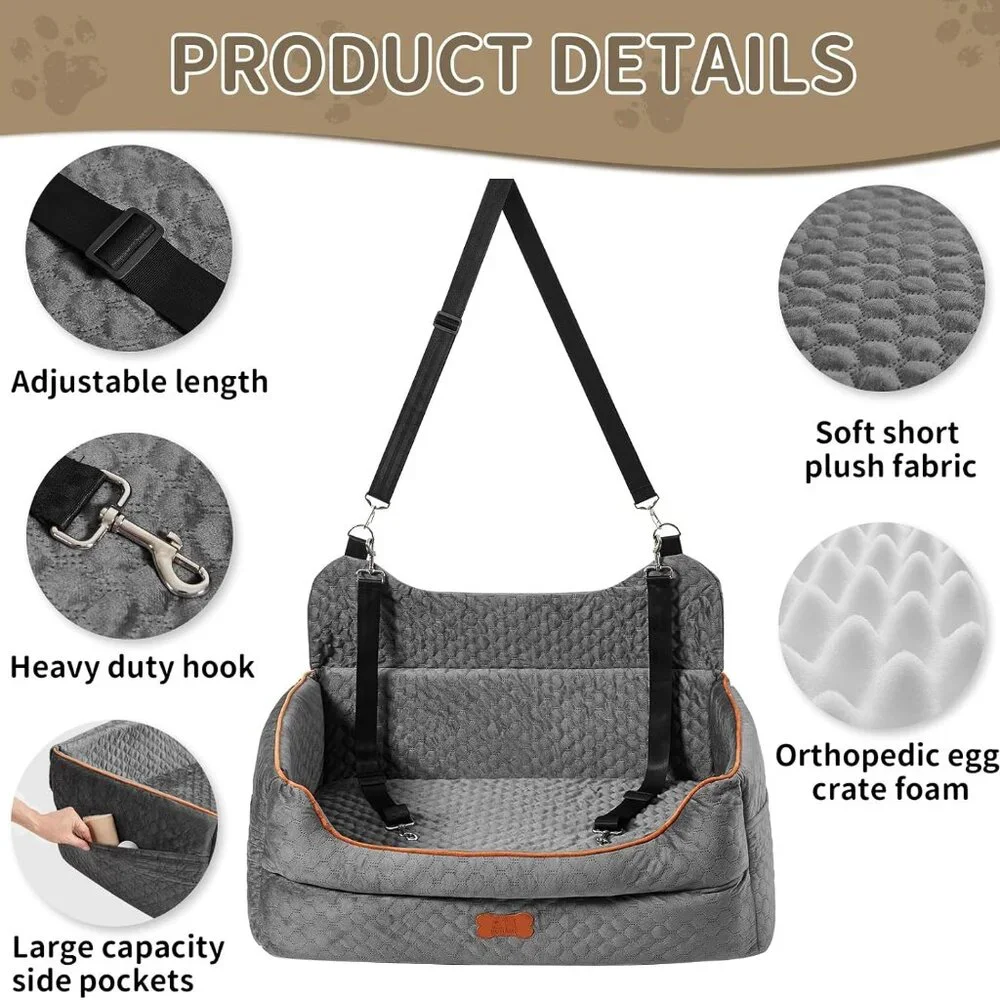 Dog Car Seat for Large/Medium Dogs - Memory Foam Dog Booster Seat for Under 55Lb